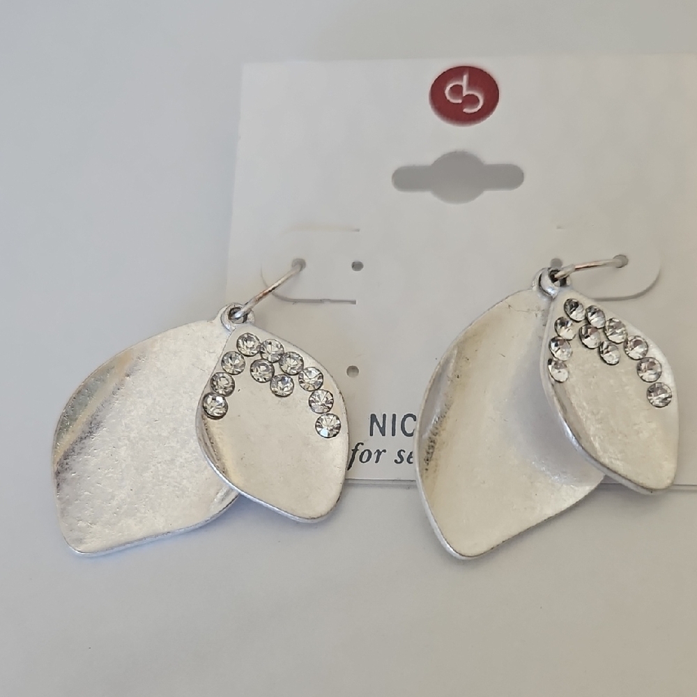 Dress Barn Silver Earrings with Crystal Details